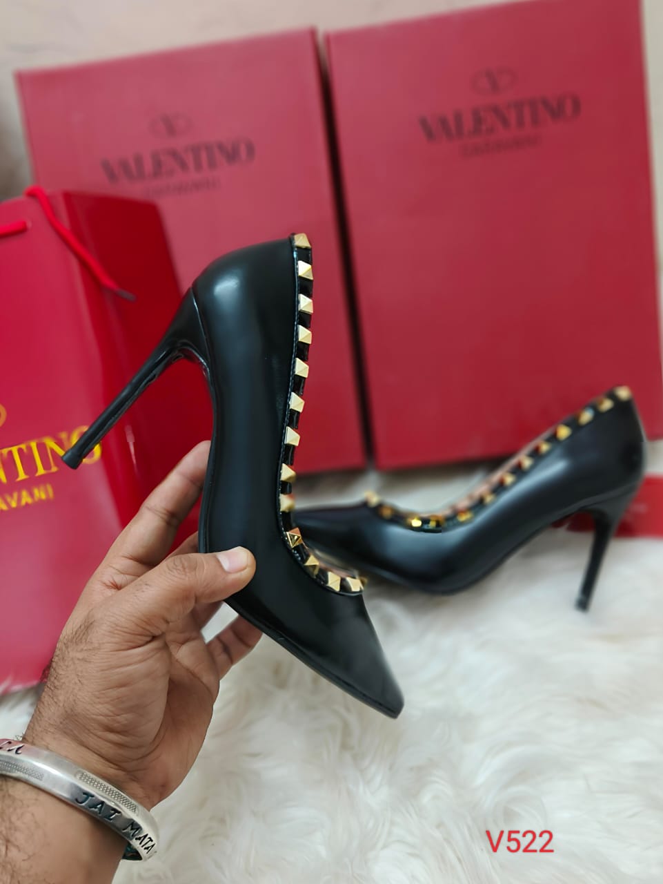 Valentino Rockstud Grainy Leather Pumps
