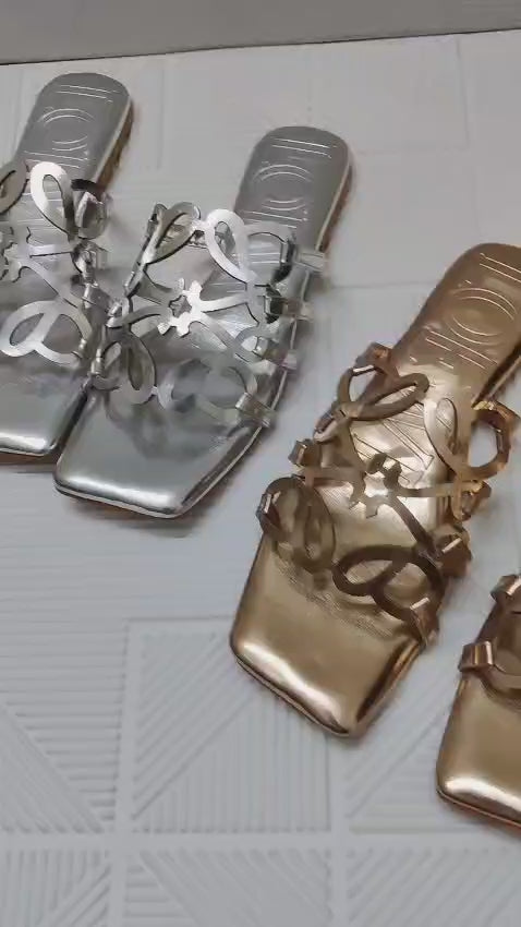 LOEWE Petal Anagram Leather Slides
